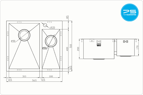 ZENDUO 310/180 I-F BBL Sink