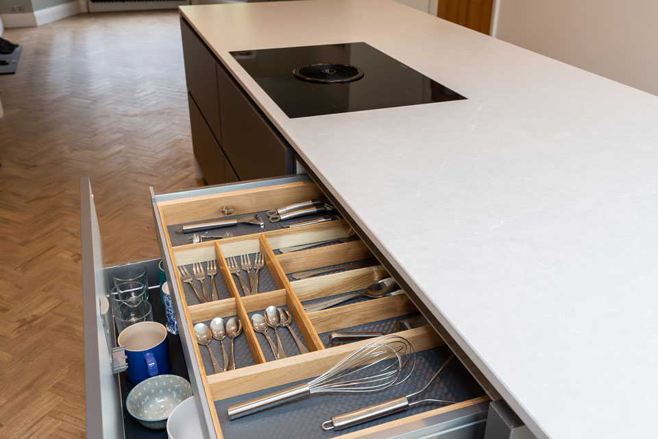 Silestone Desert Silver Suede (cabinetry by Audus Kitchens)