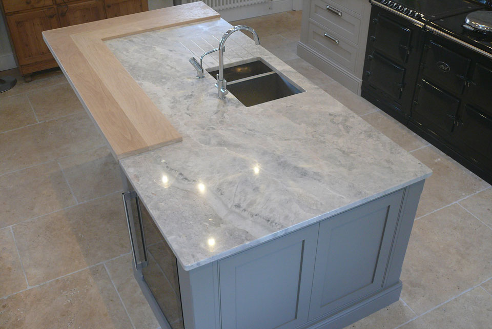 Moon White Quartzite (cabinetry by Darwin Kitchens)
