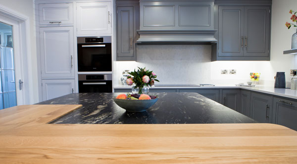 Silestone Lagoon & Cosmic Black Leather Granite