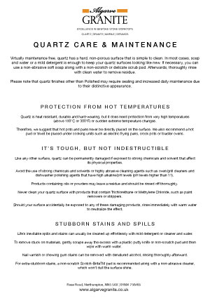 AG Quartz Care Leaflet
